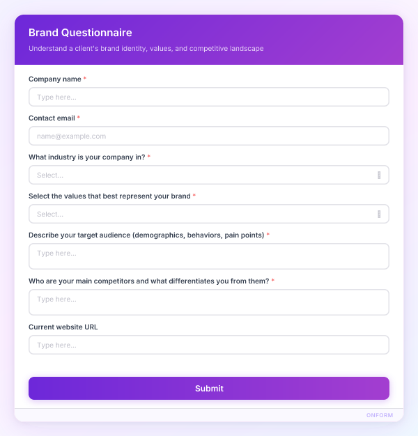 Brand Questionnaire preview