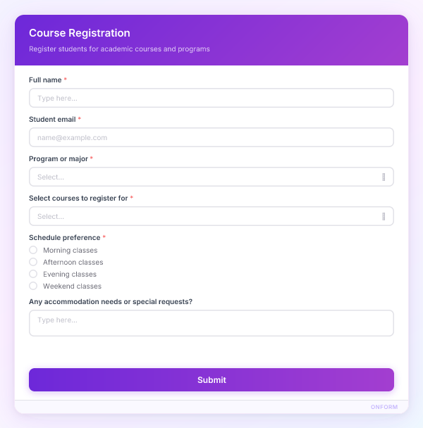 Course Registration preview