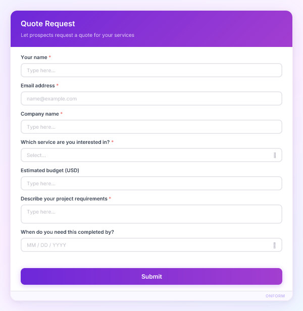 Quote Request preview